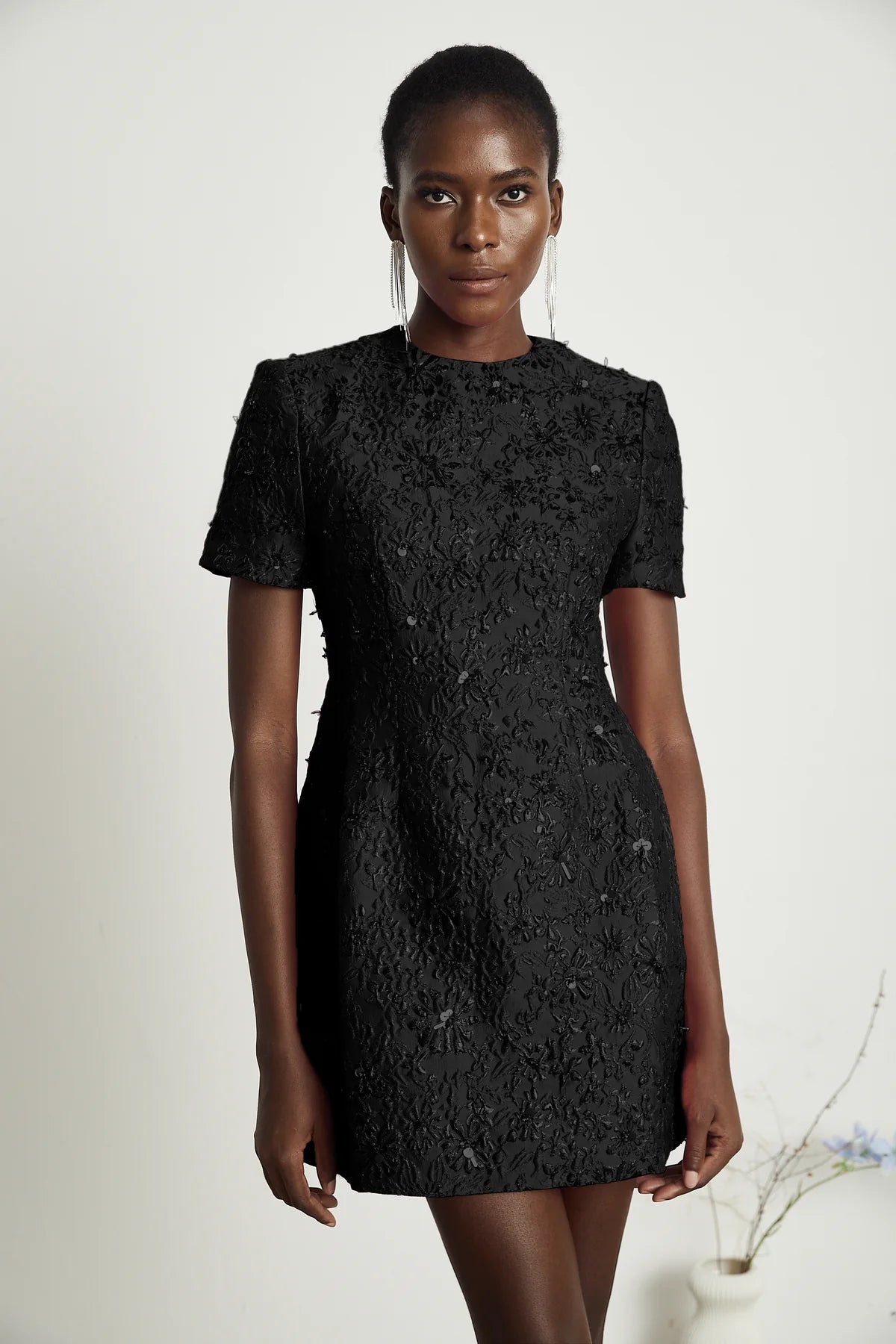 Celestia Floral-Appliqué Embellished Mini Dress