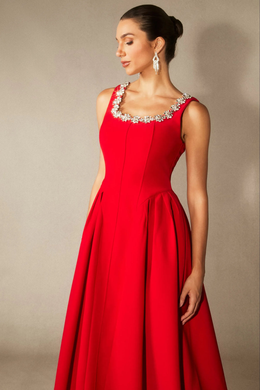 Anita Crystal Embellished Sleeveless Midi Dress