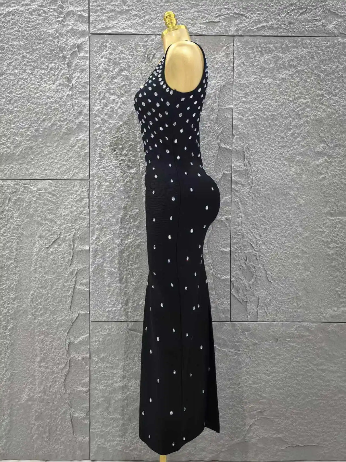 Women Sleeveless Sexy O-Neck Shinning Crystal Bodycon Long Bandage Dress Celebrity Red Carpet Evening Party Outfit