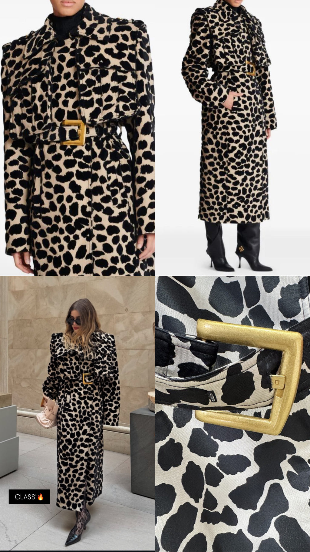 Animal Print Trench Coat Black White