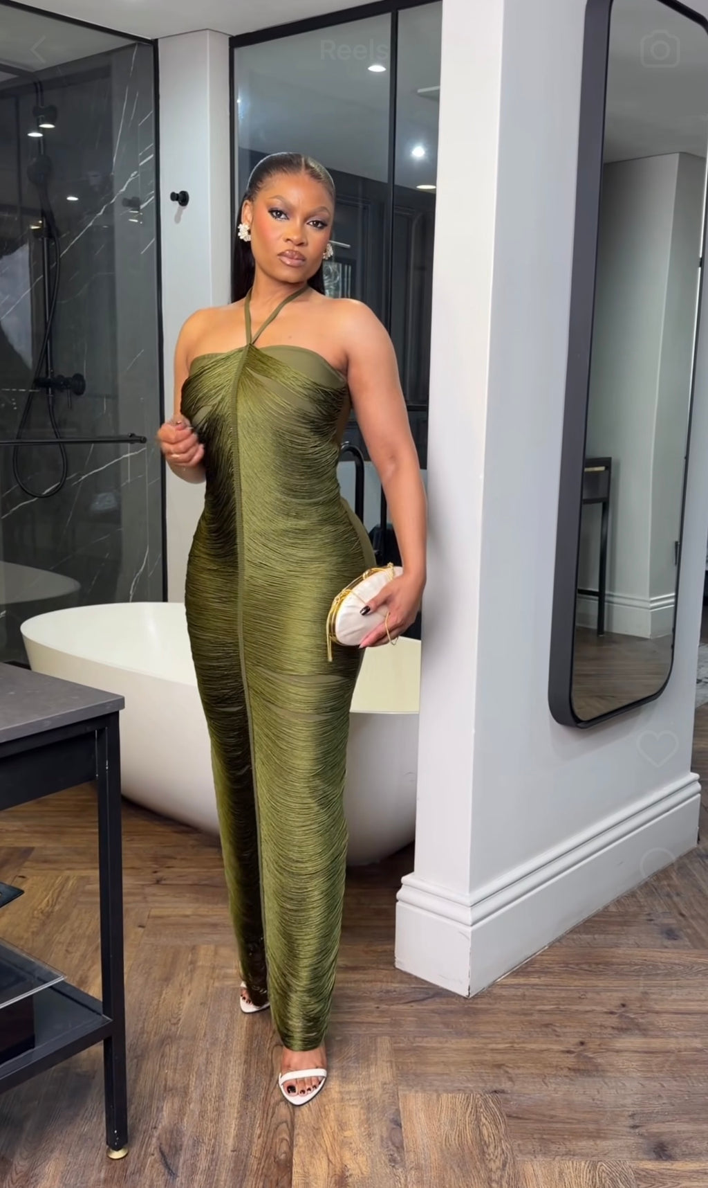 Polliana Olive Green Fringed Corset Maxi Gown