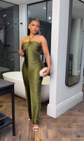 Polliana Olive Green Fringed Corset Maxi Gown