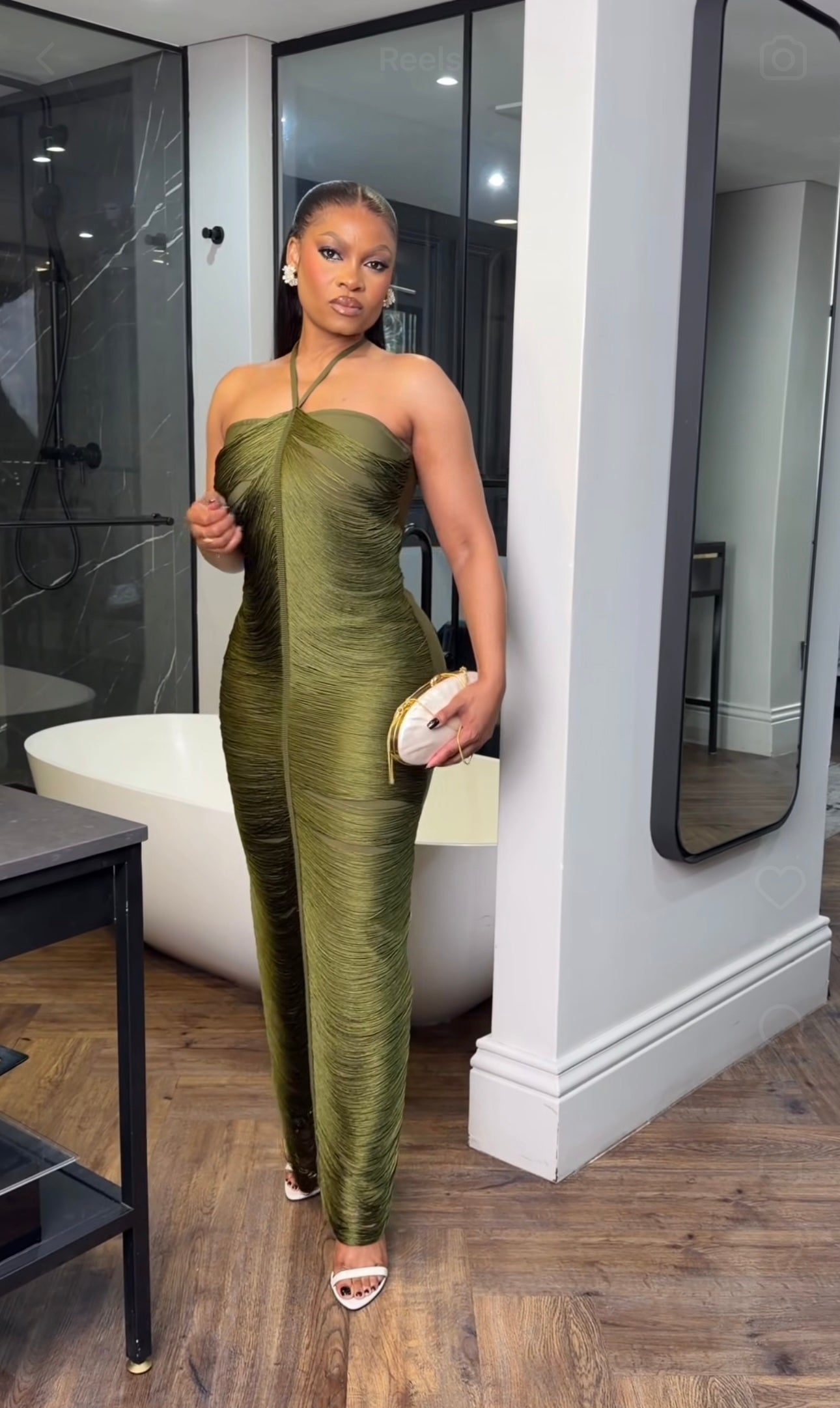 Polliana Olive Green Fringed Corset Maxi Gown