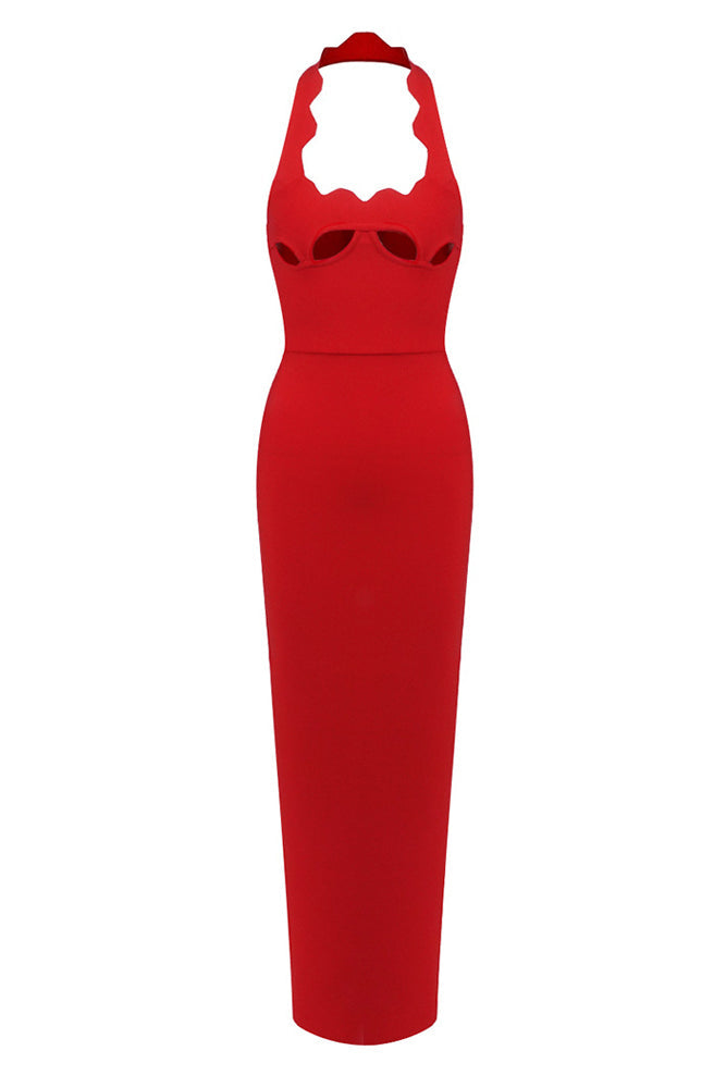 Halter Hollow Out Maxi Bandage Dress