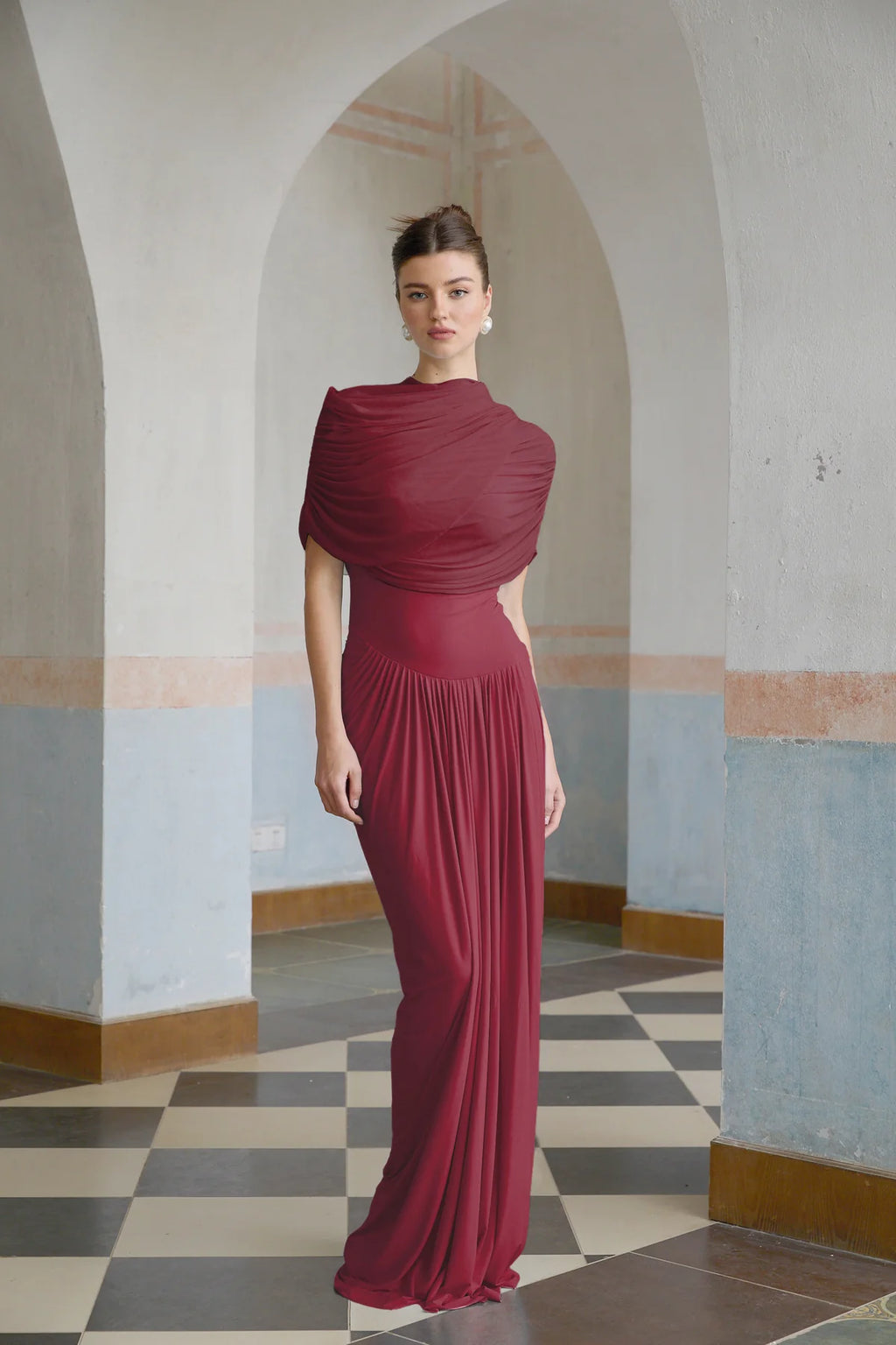 Catherine asymmetrical pleated maxi dress