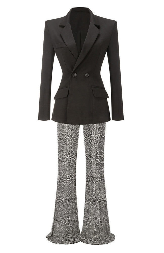 Long Sleeve Crystal Suit Black