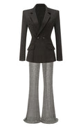 Long Sleeve Crystal Suit Black