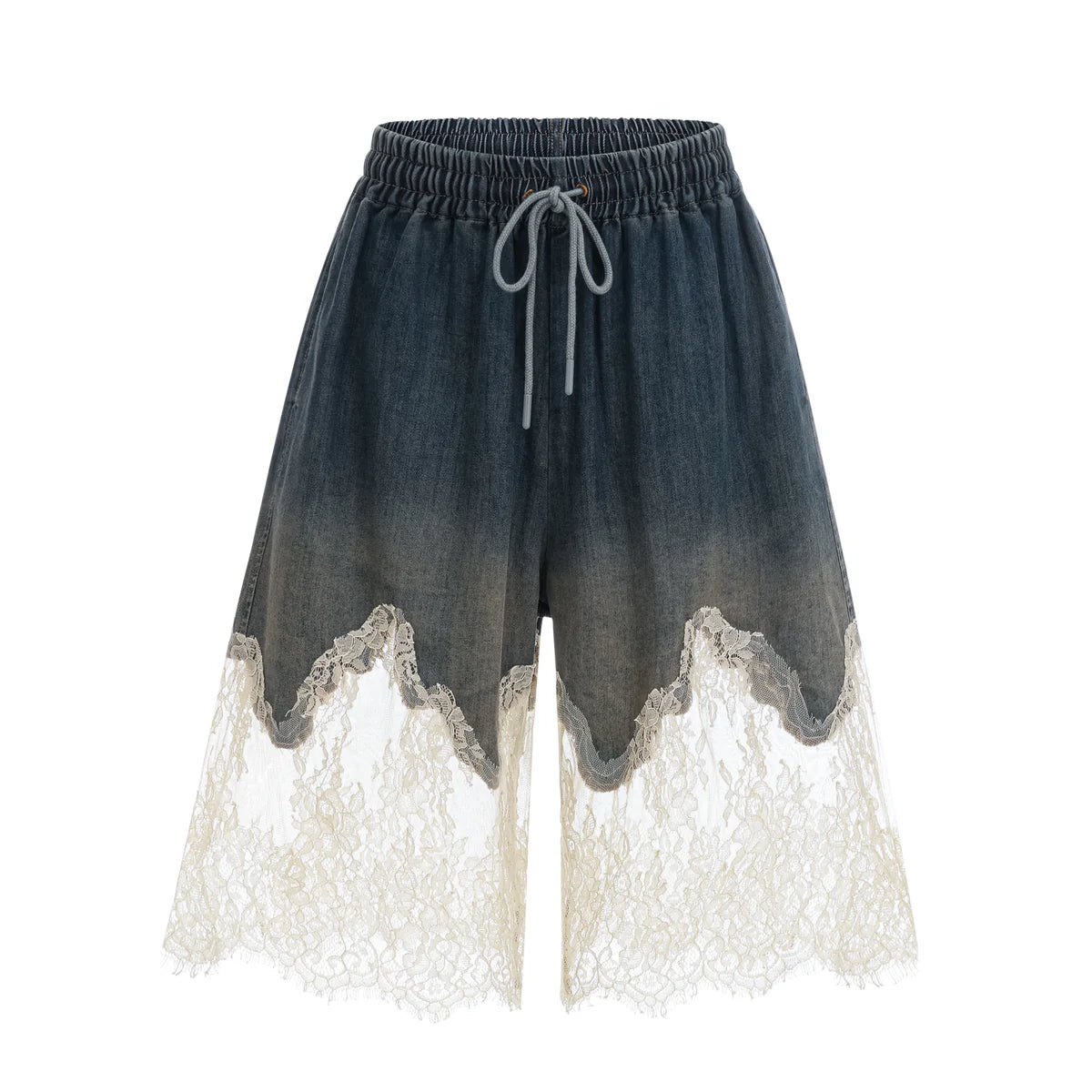 Sylvie lace-detail denim top & shorts matching set
