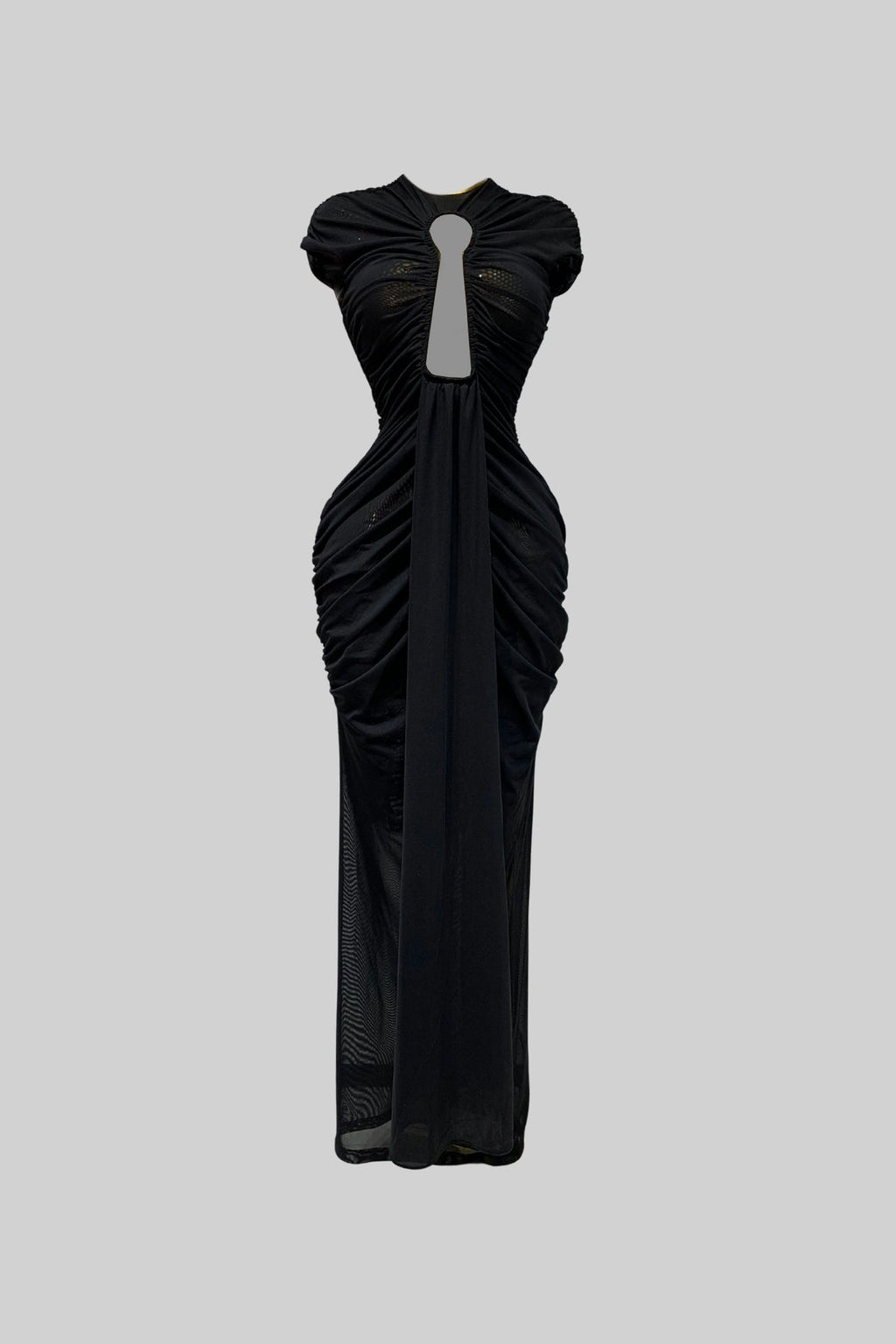 DRAPED CUT-OUT GOWN WITH GATHERED DETAILING