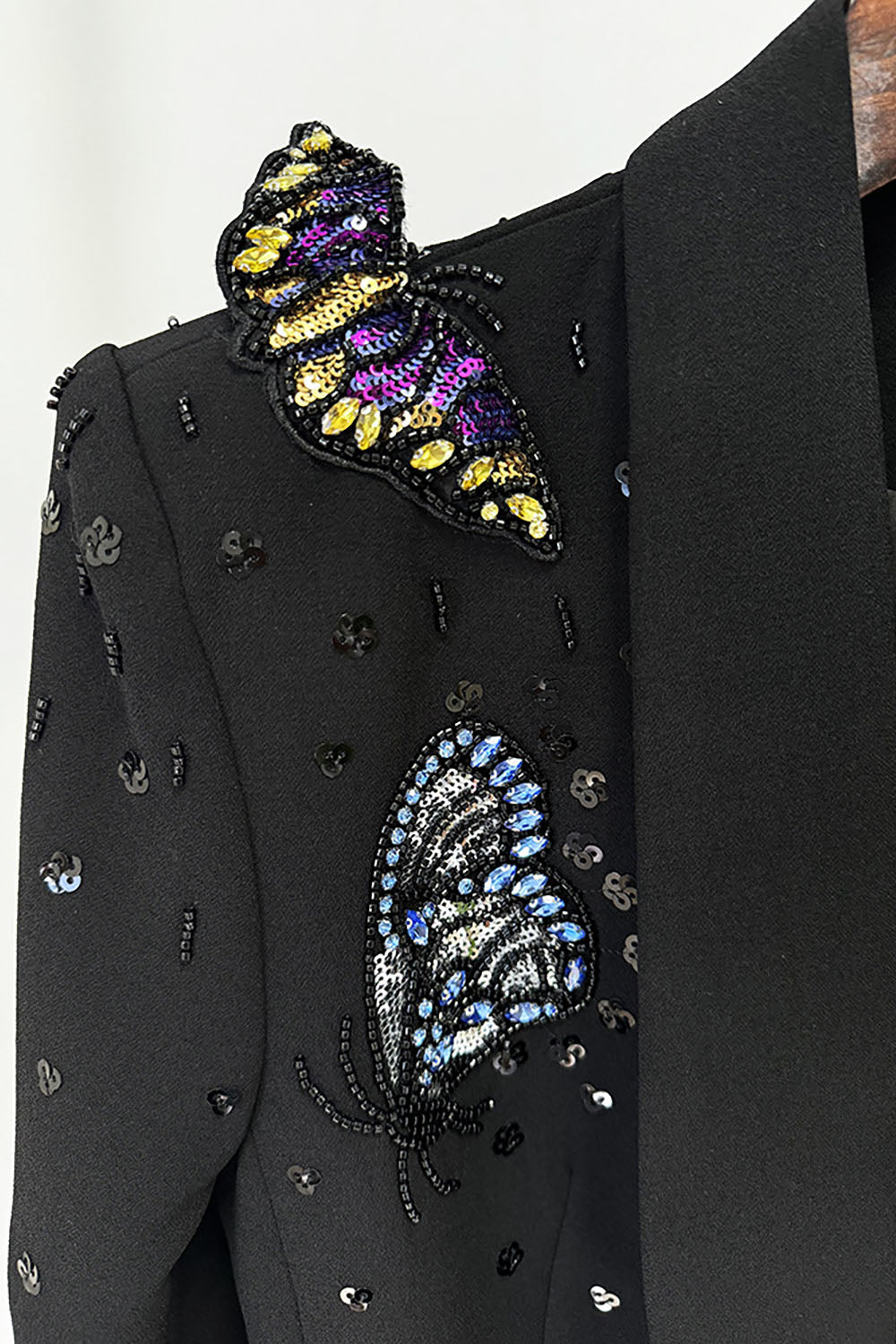 Butterflies-embroidered Blazer Flared Pants Set
