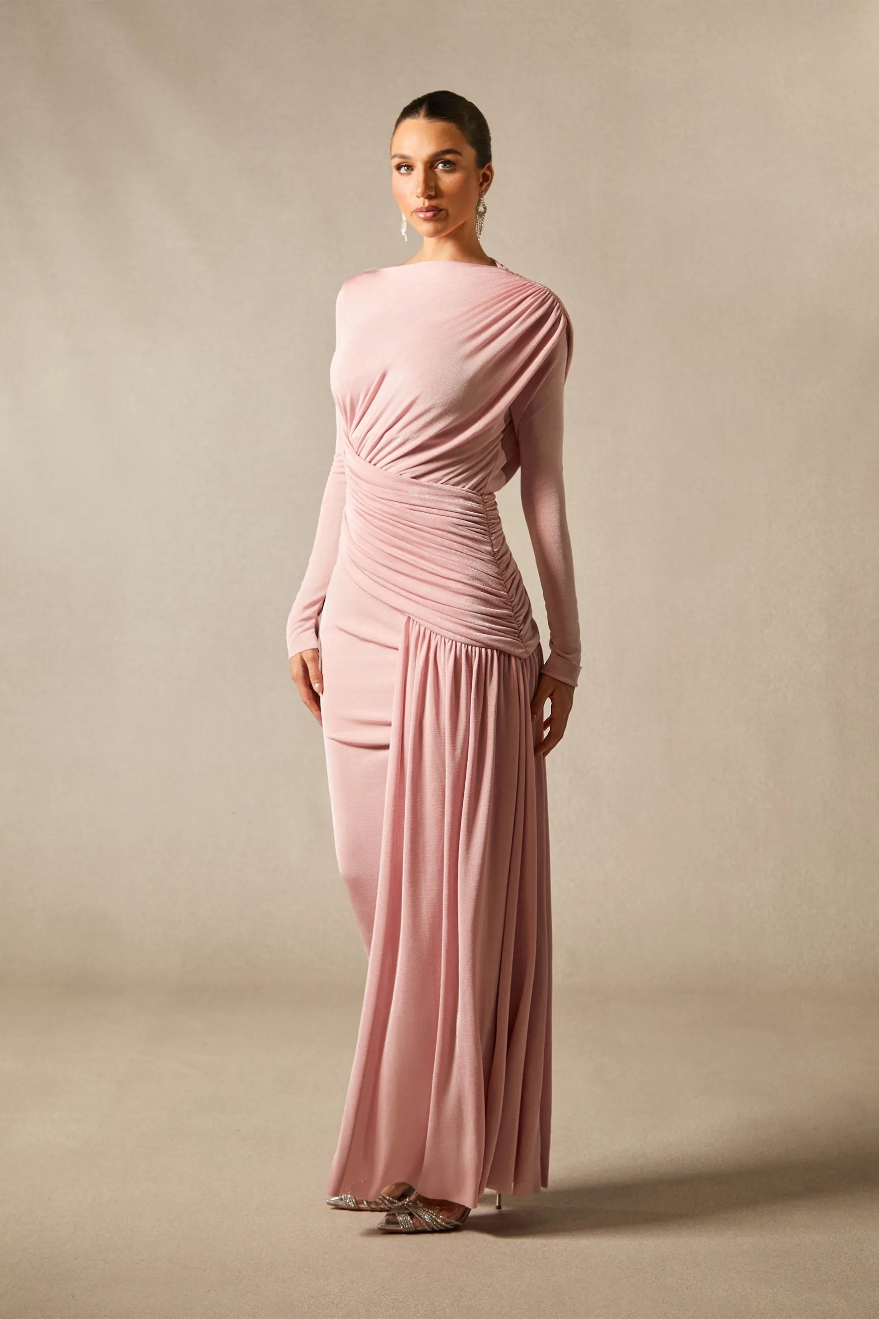 Casey Asymmetric Ruched Bodice Maxi Dress