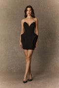 Charming Girl Black Deep‑V Neck Corset Mini Dress