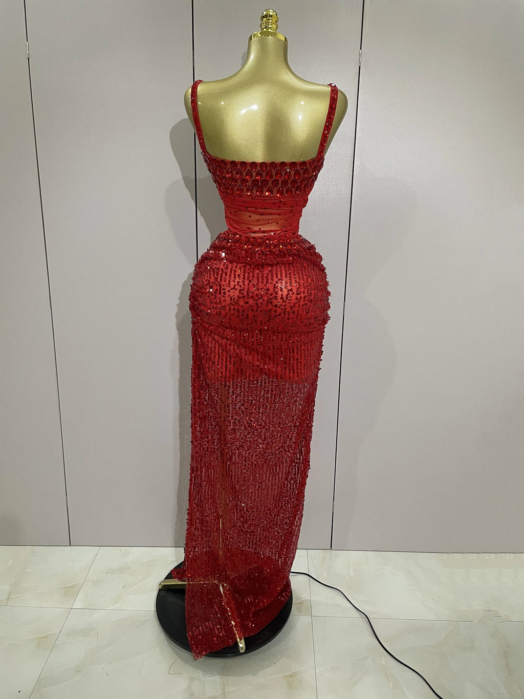 Sparkly Red Rhinestones Sequins Dress