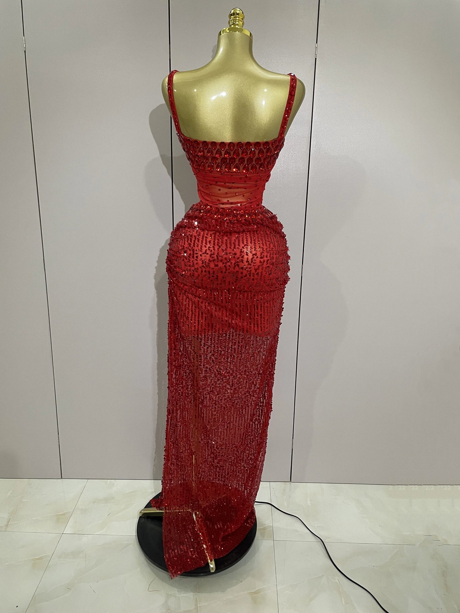 Sparkly Red Rhinestones Sequins Dress