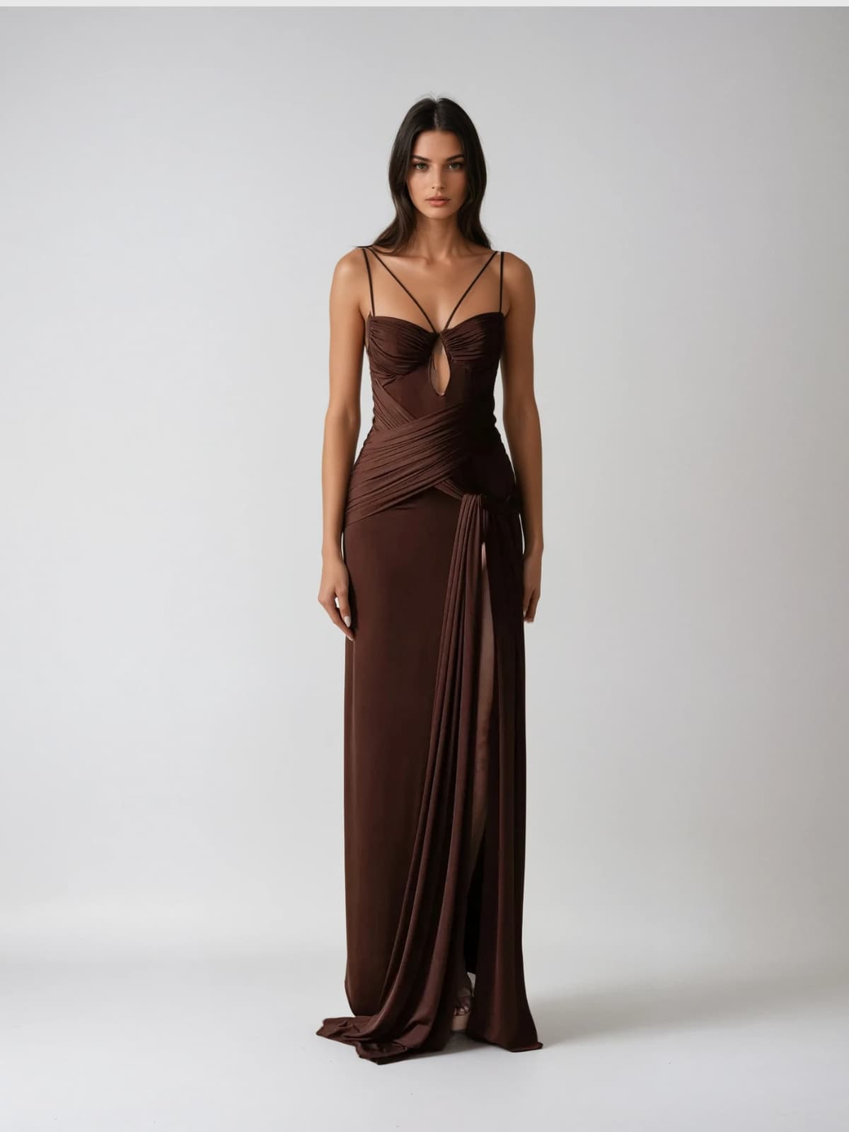 Ruched Draped Split Maxi Dress