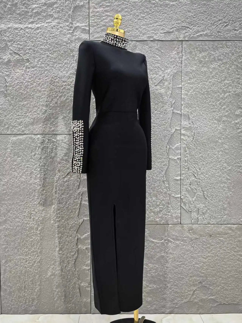 Women Long Sleeve Sexy Shinning Crystal Bodycon Long
