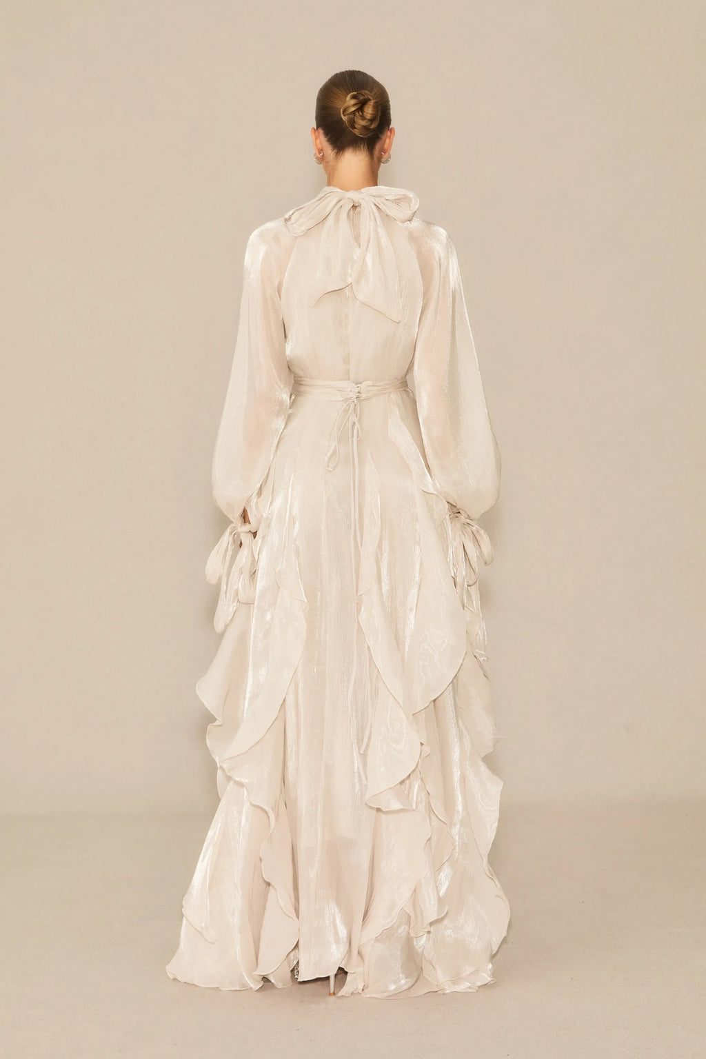 Estella Puff Sleeve Ruffle Trim Maxi Dress