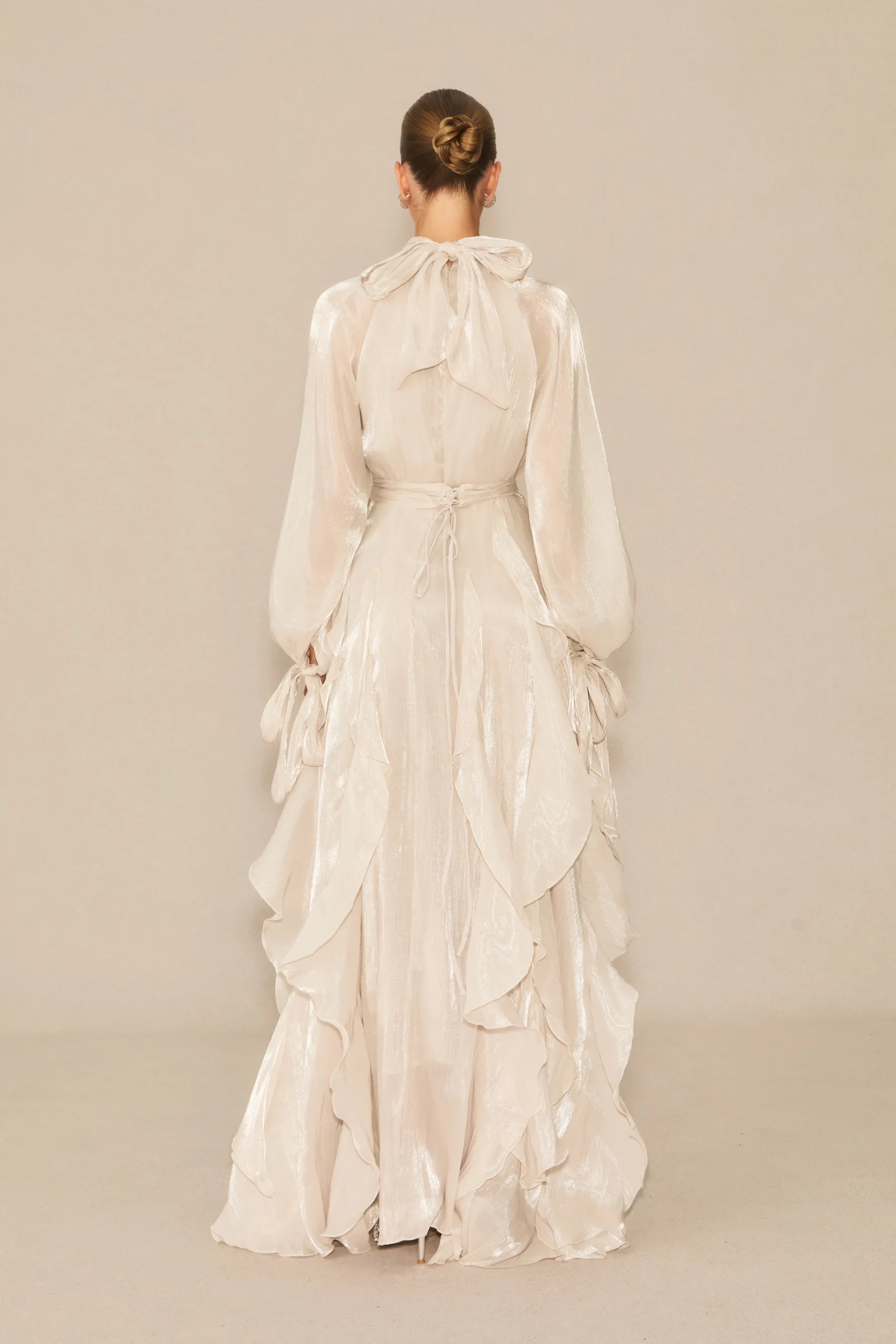 Estella Puff Sleeve Ruffle Trim Maxi Dress