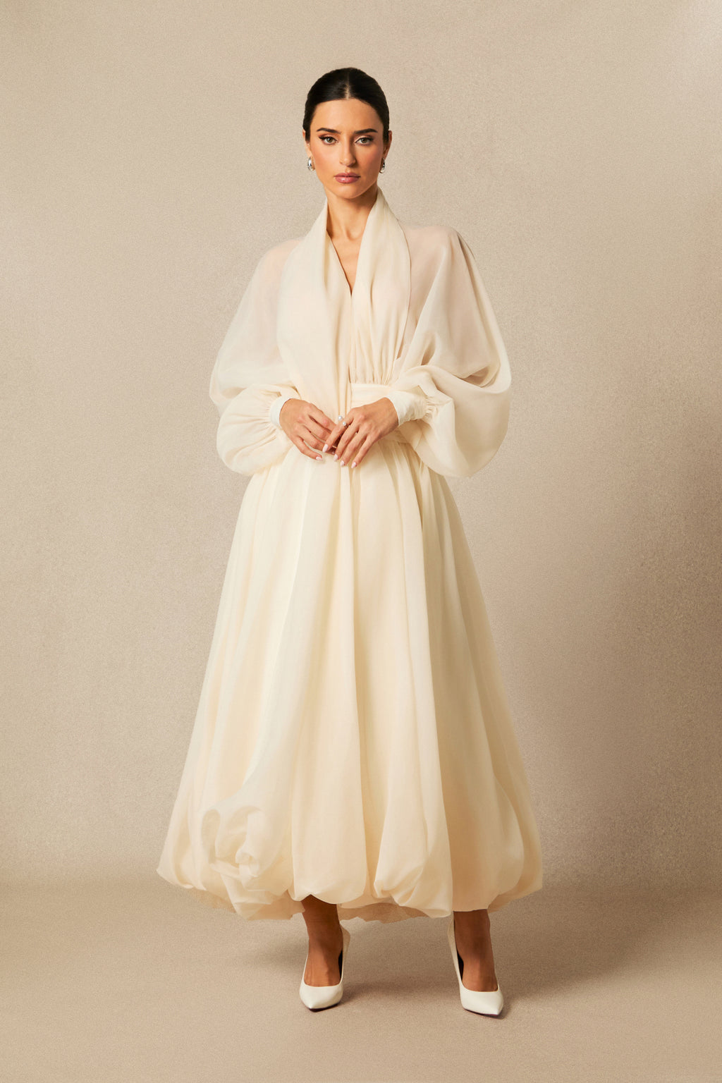 Lilly Deep V-neck Puff Sleeve Maxi Dress