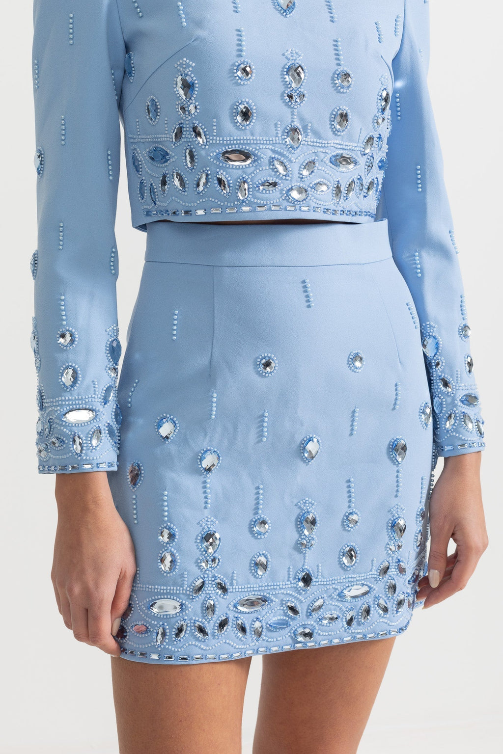 Beaded Biamond Cropped Top And skirt Suit