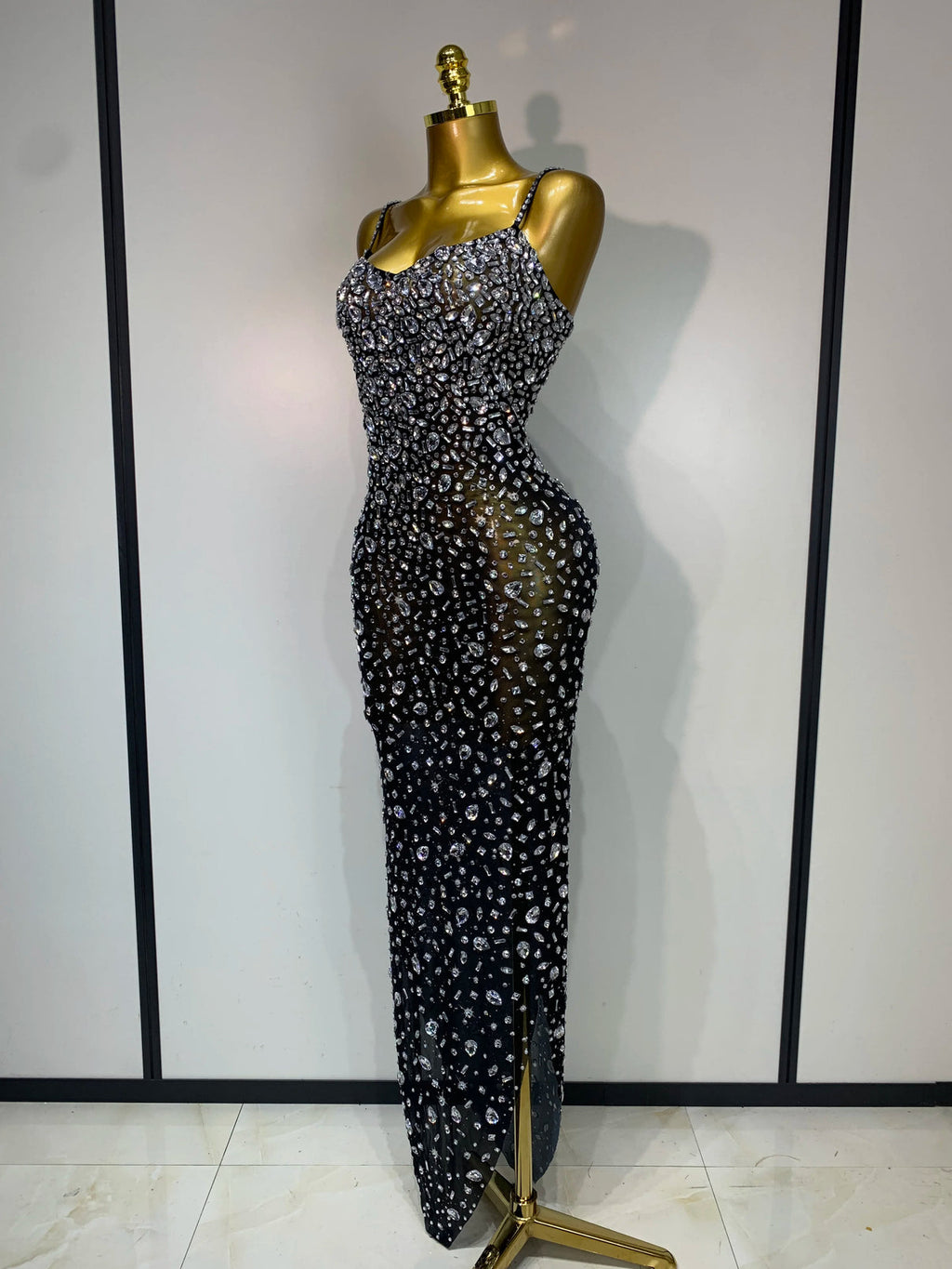 Sexy Sleeveless Rhinestone Bodycon Maxi Long Dress