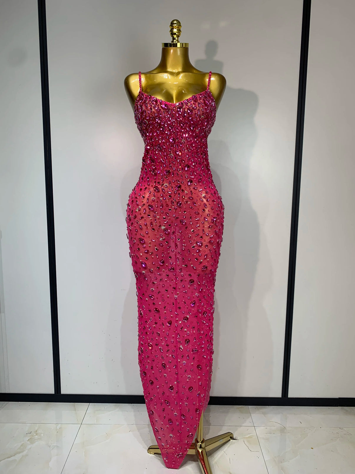 Sexy Sleeveless Rhinestone Bodycon Maxi Long Dress