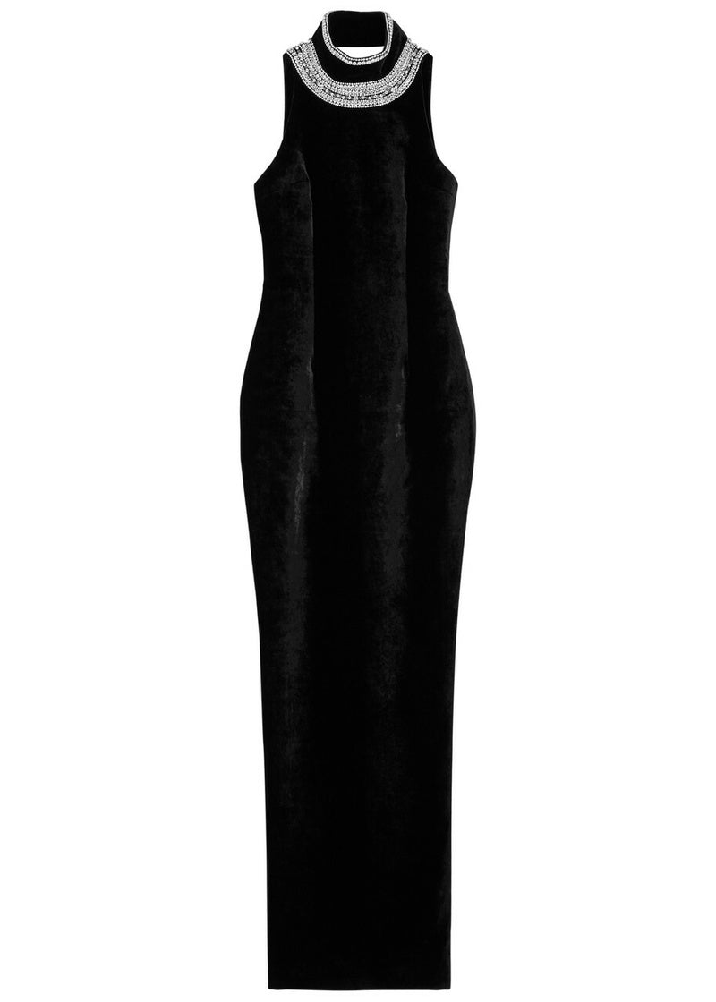 Velvet Embroidered Maxi Dress