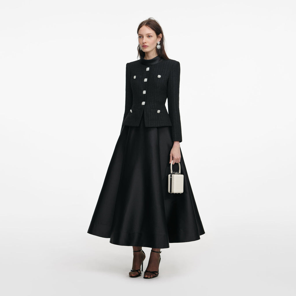 Tailored bouclé and taffeta midi dress