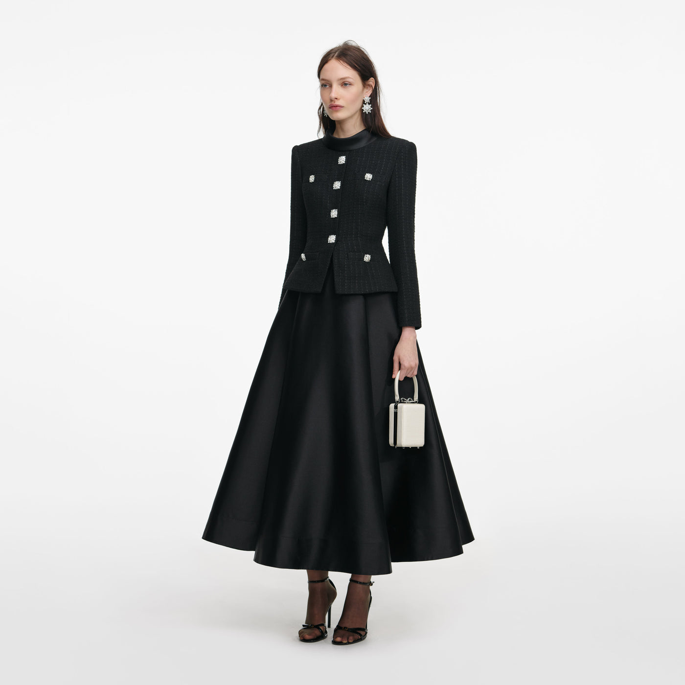 Tailored bouclé and taffeta midi dress