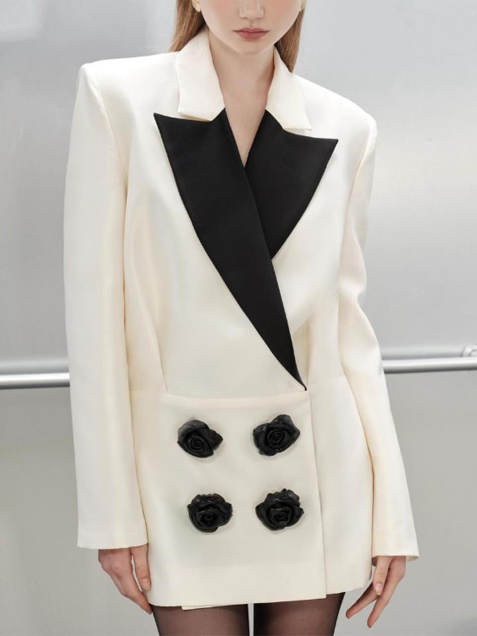Ivory Bloom Splicing Blazer