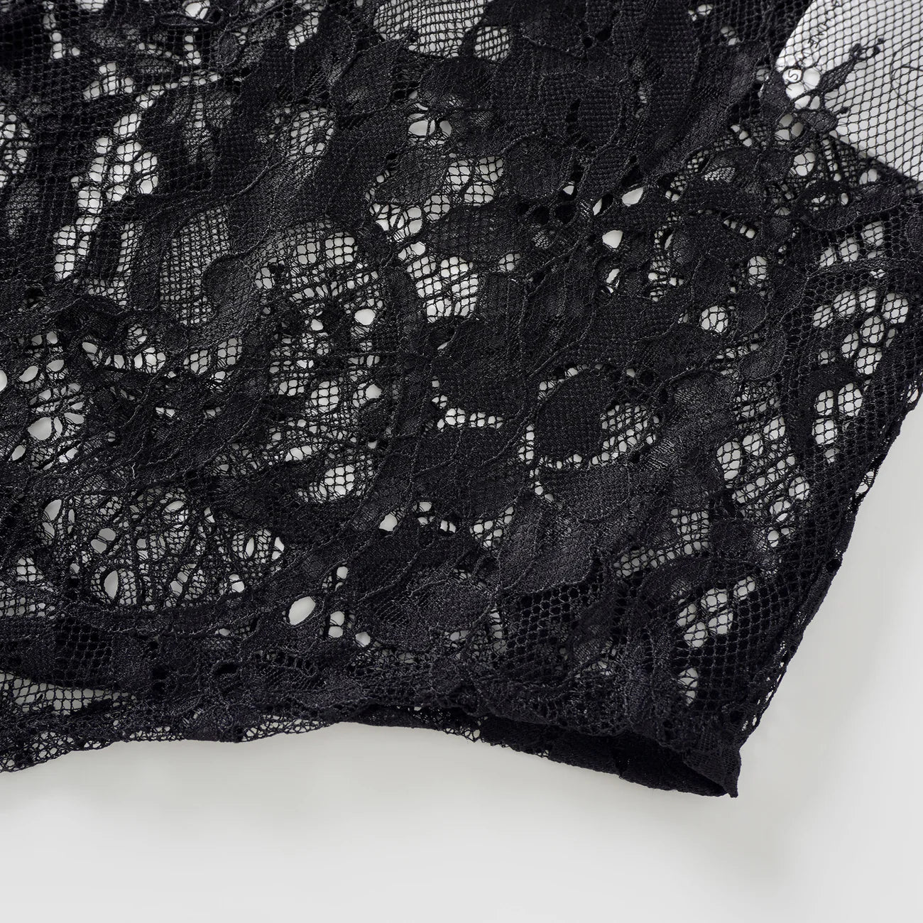 Quintine Black Ribbon Tie-Neck Floral Lace Blouse