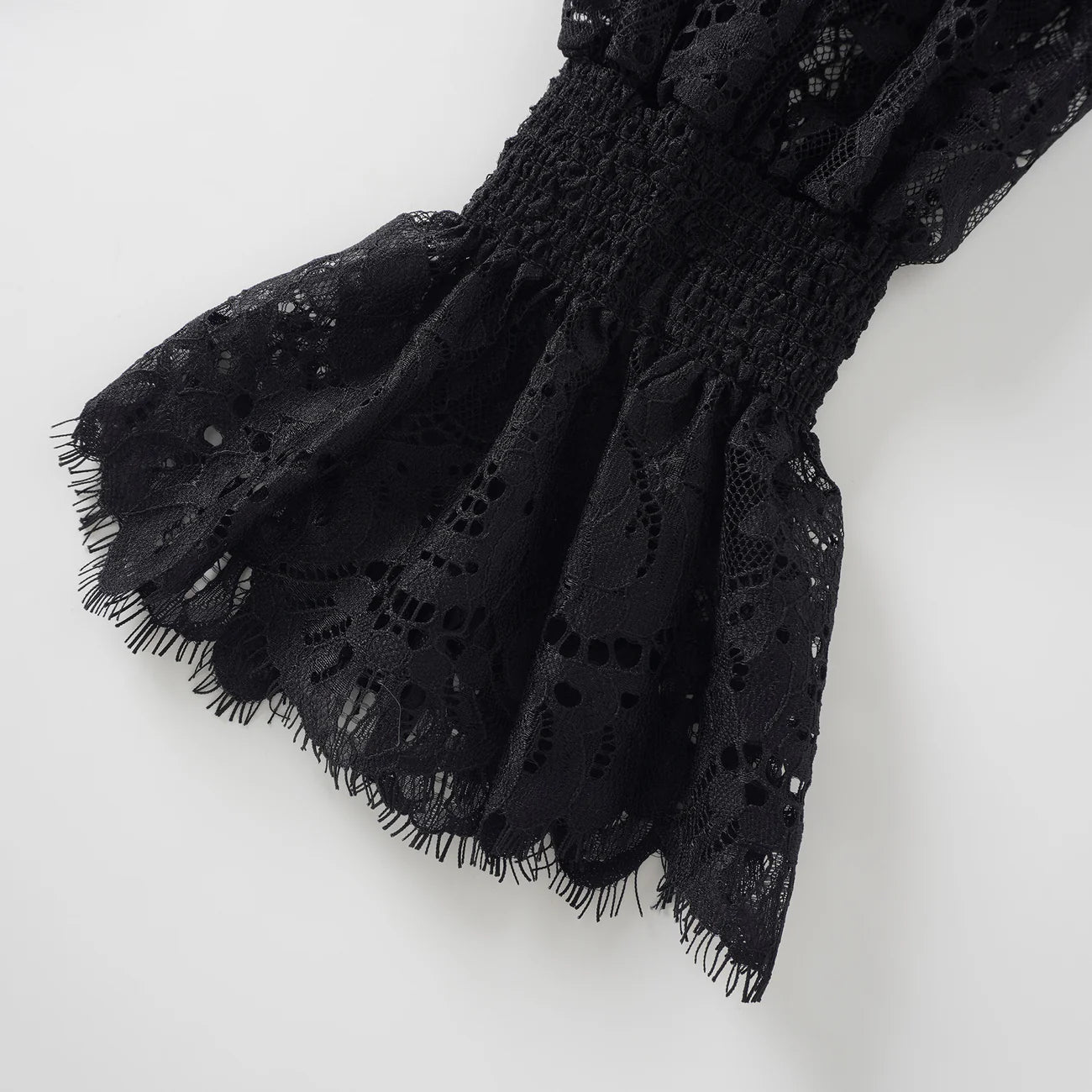 Quintine Black Ribbon Tie-Neck Floral Lace Blouse