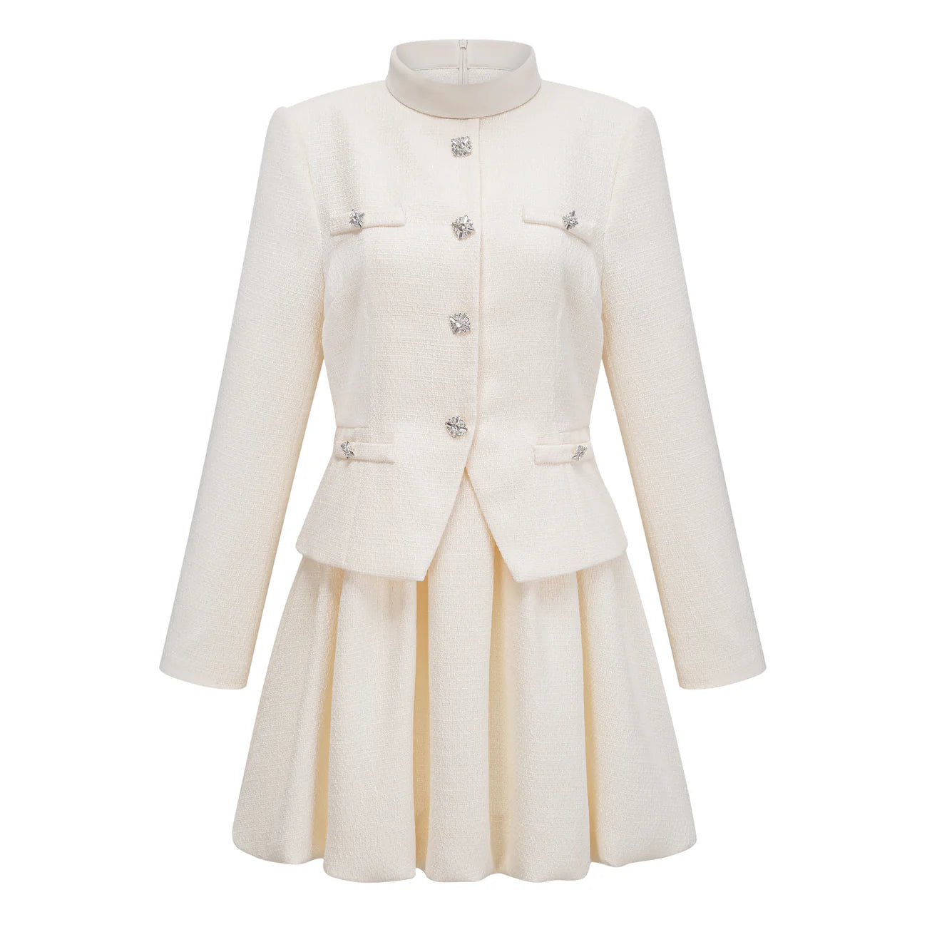 Regina White Crystal Embellished Tweed Mini Dress