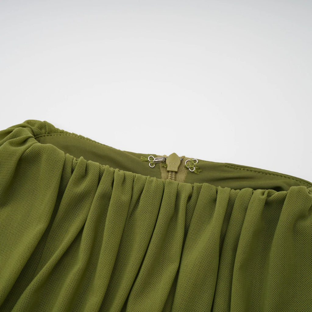 Emilia Green Asymmetrical Ribbon Draped Maxi Dress