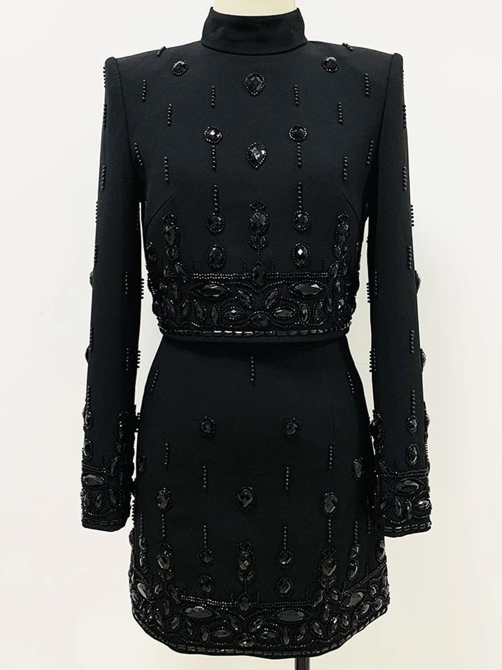 Beaded Biamond Cropped Top And skirt Suit