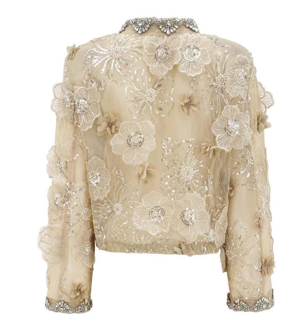 Liane semi-sheer flower beaded organza light luxury jacket