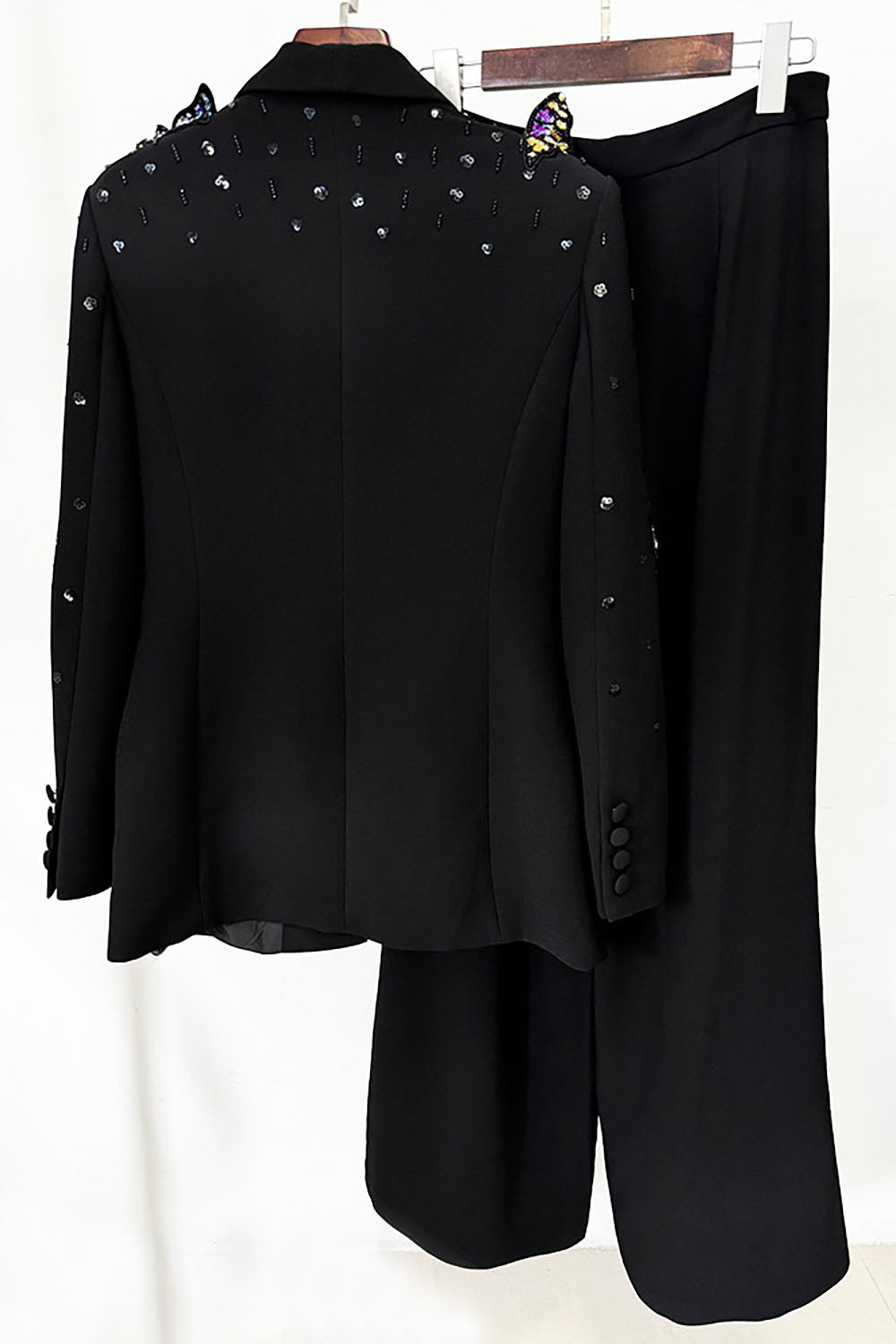 Butterflies-embroidered Blazer Flared Pants Set