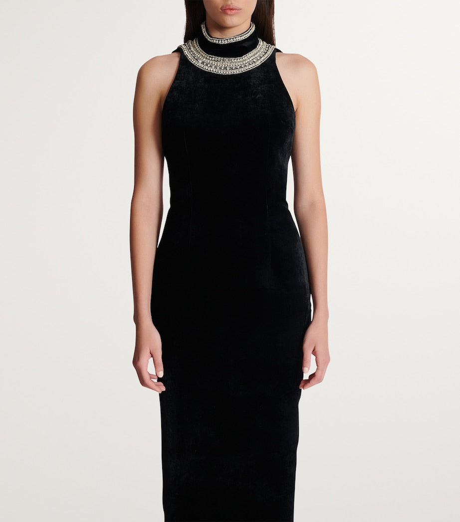 Velvet Embroidered Maxi Dress