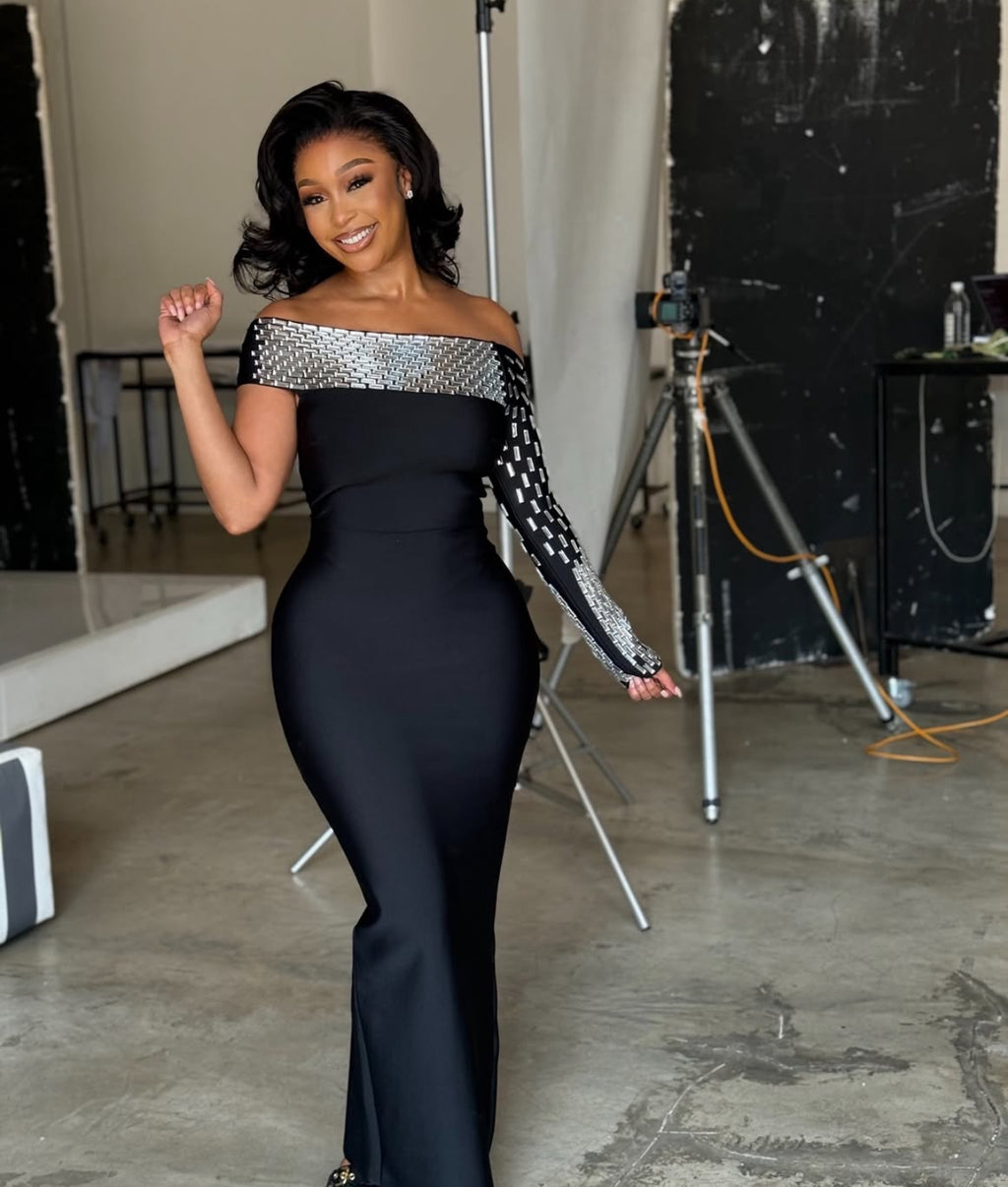 Wyran Diamond Black Bandage Maxi Dress