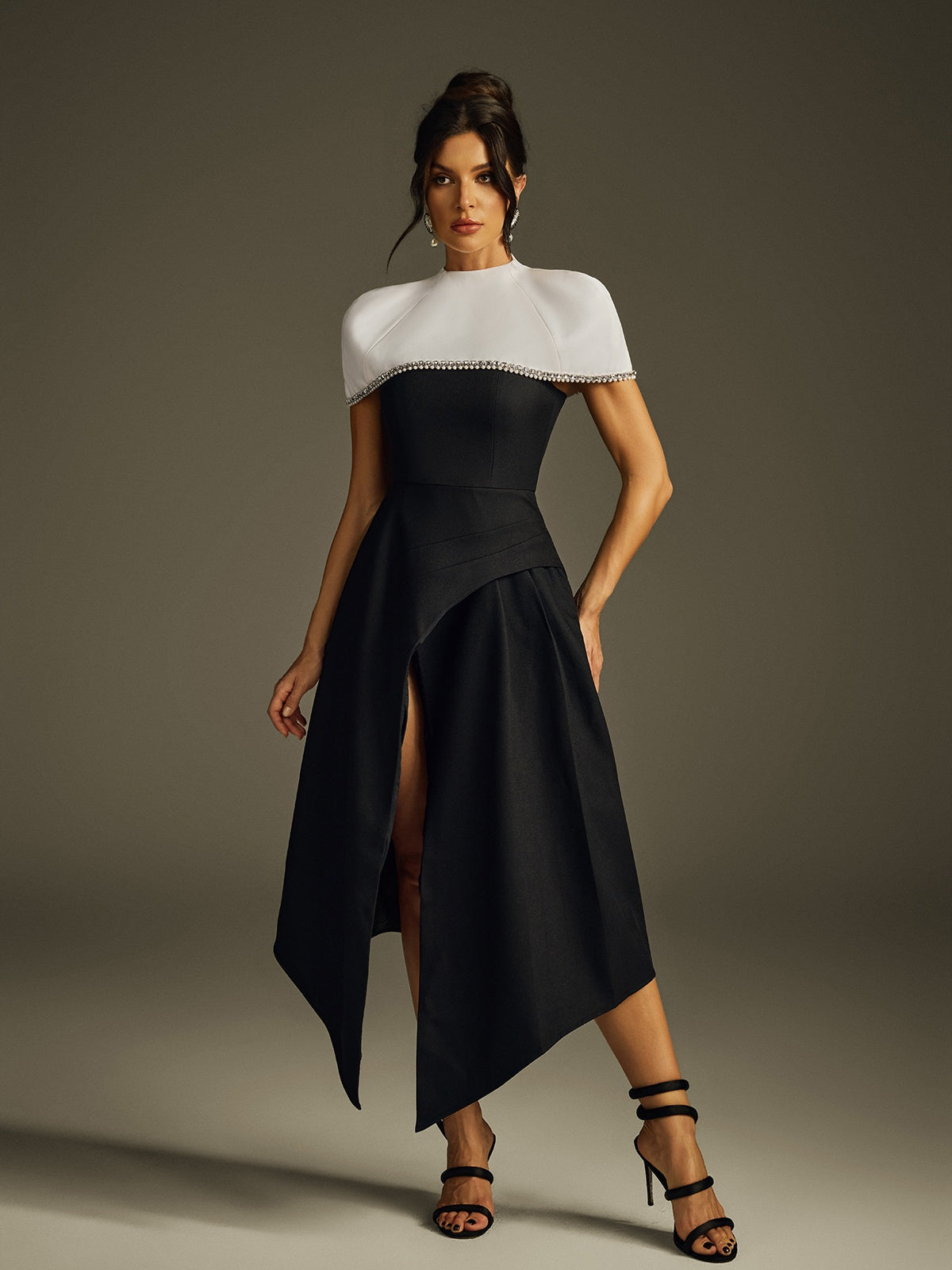 Haelith Rhinestone Cape Maxi Dress