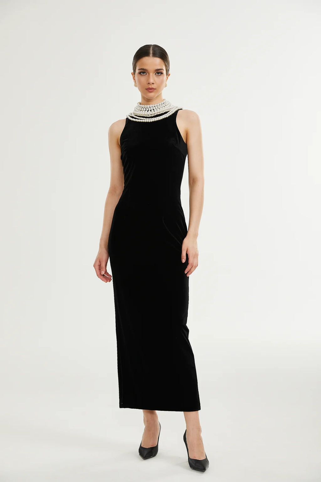 Lucena faux pearl-embellished velvet dress