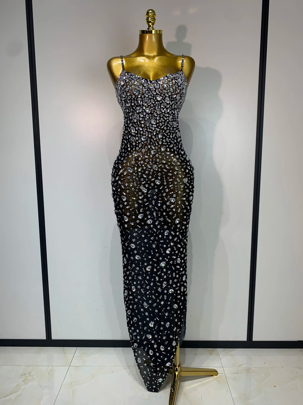 Sexy Sleeveless Rhinestone Bodycon Maxi Long Dress