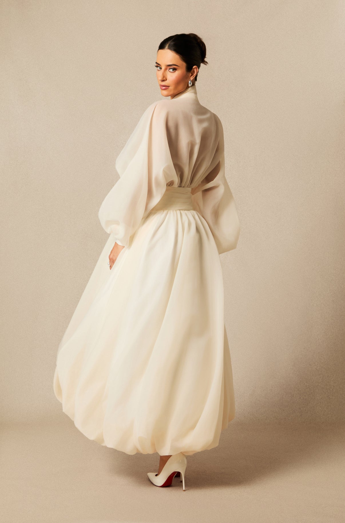 Lilly Deep V-neck Puff Sleeve Maxi Dress