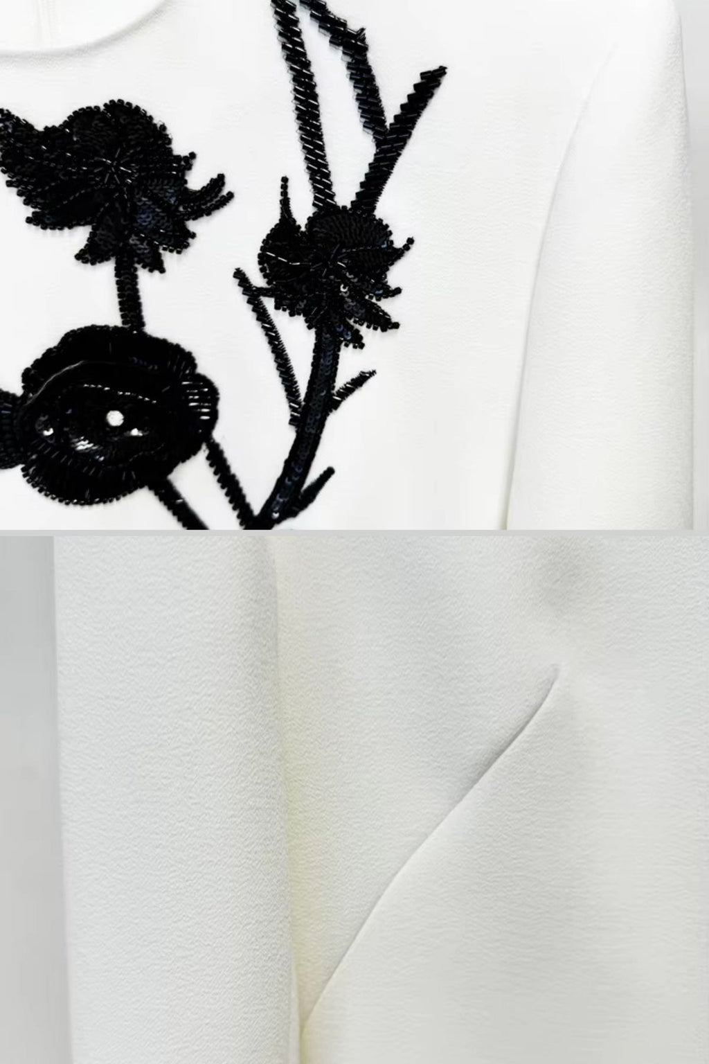 LONG SLEEVED MINI DRESS WITH CONTRASTING FLORAL EMBROIDERY - WHITE