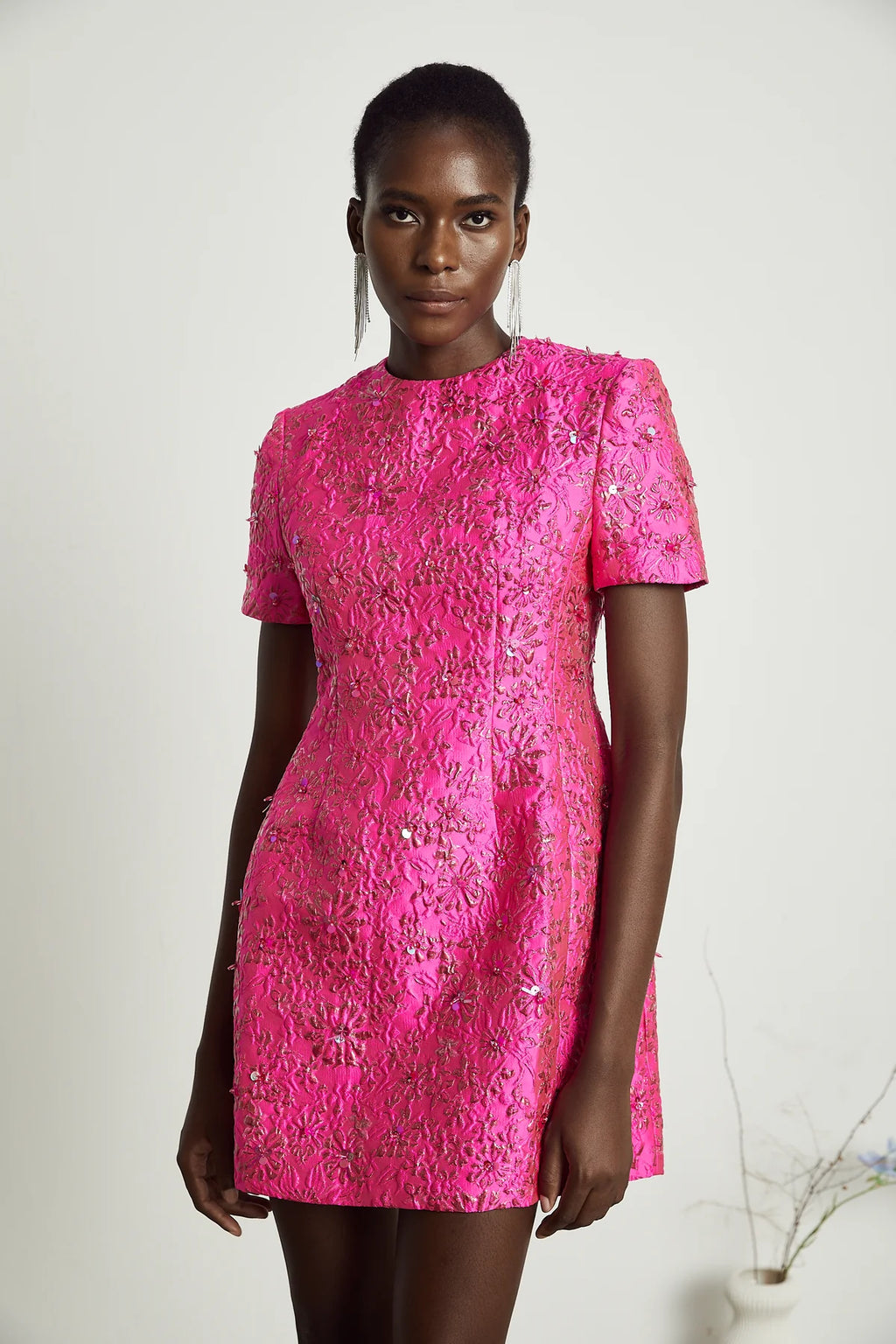Celestia Floral-Appliqué Embellished Mini Dress