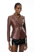 Elsie Red Faux Leather Jacket with Decorative Buttons