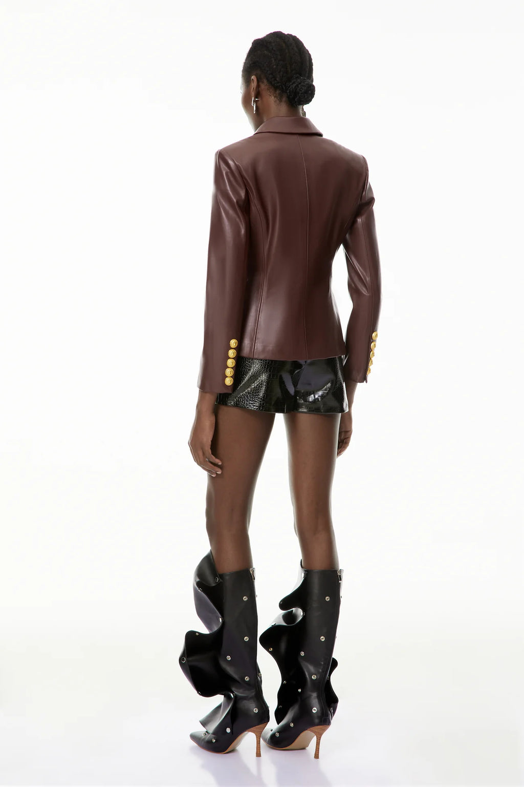 Elsie Red Faux Leather Jacket with Decorative Buttons