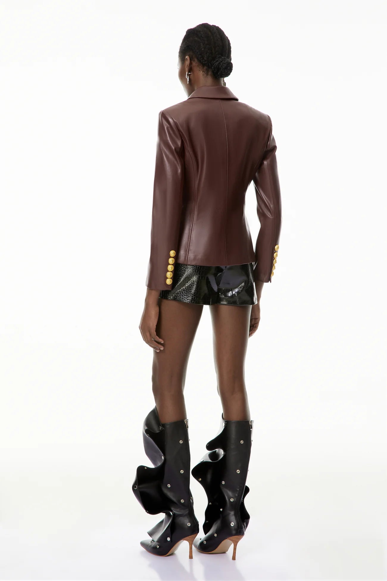 Elsie Red Faux Leather Jacket with Decorative Buttons
