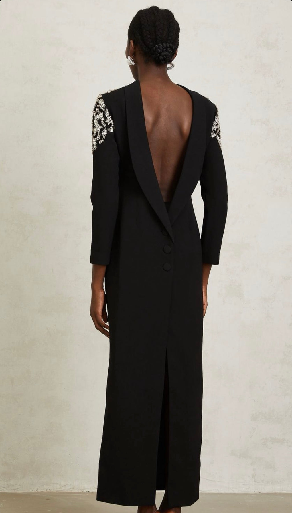 Lidia Black Open Back Embellished Maxi Dress