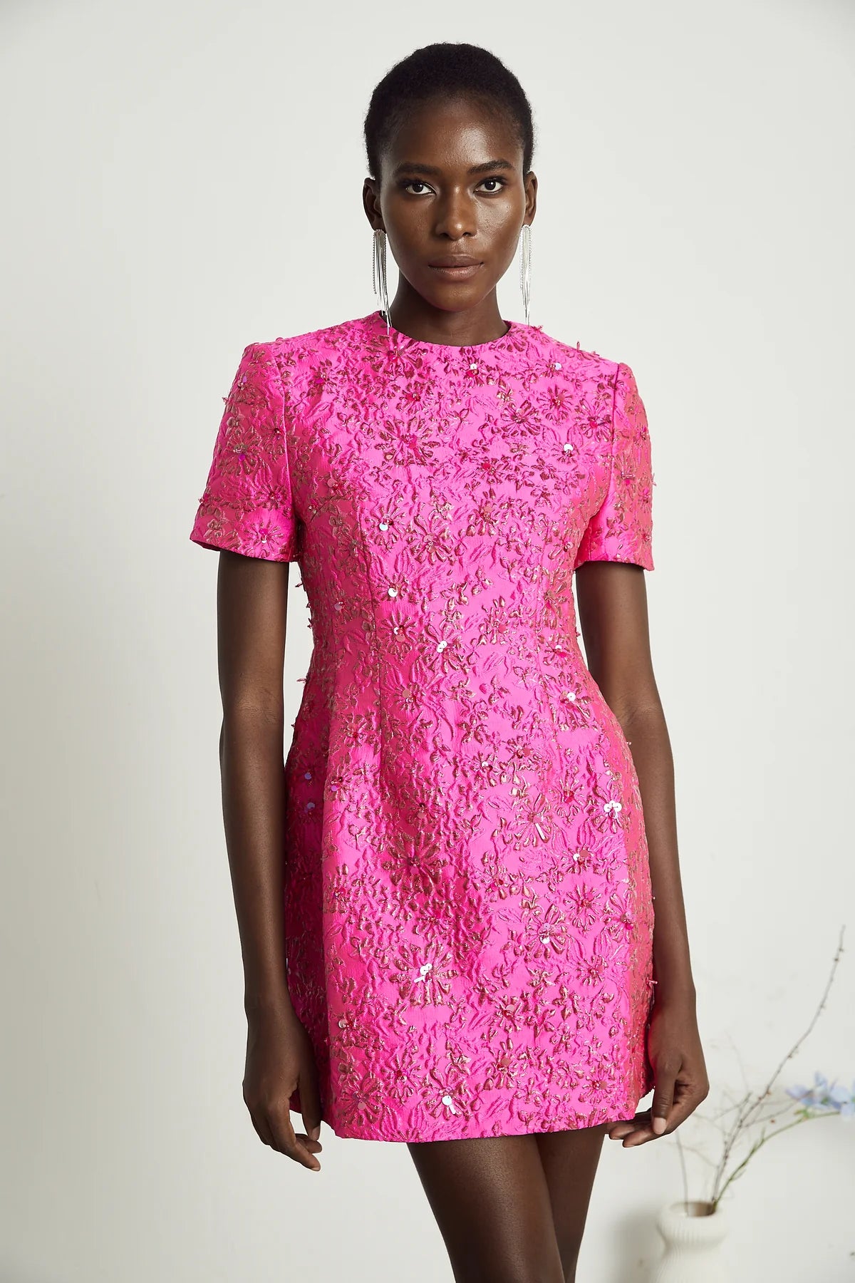 Celestia Floral-Appliqué Embellished Mini Dress